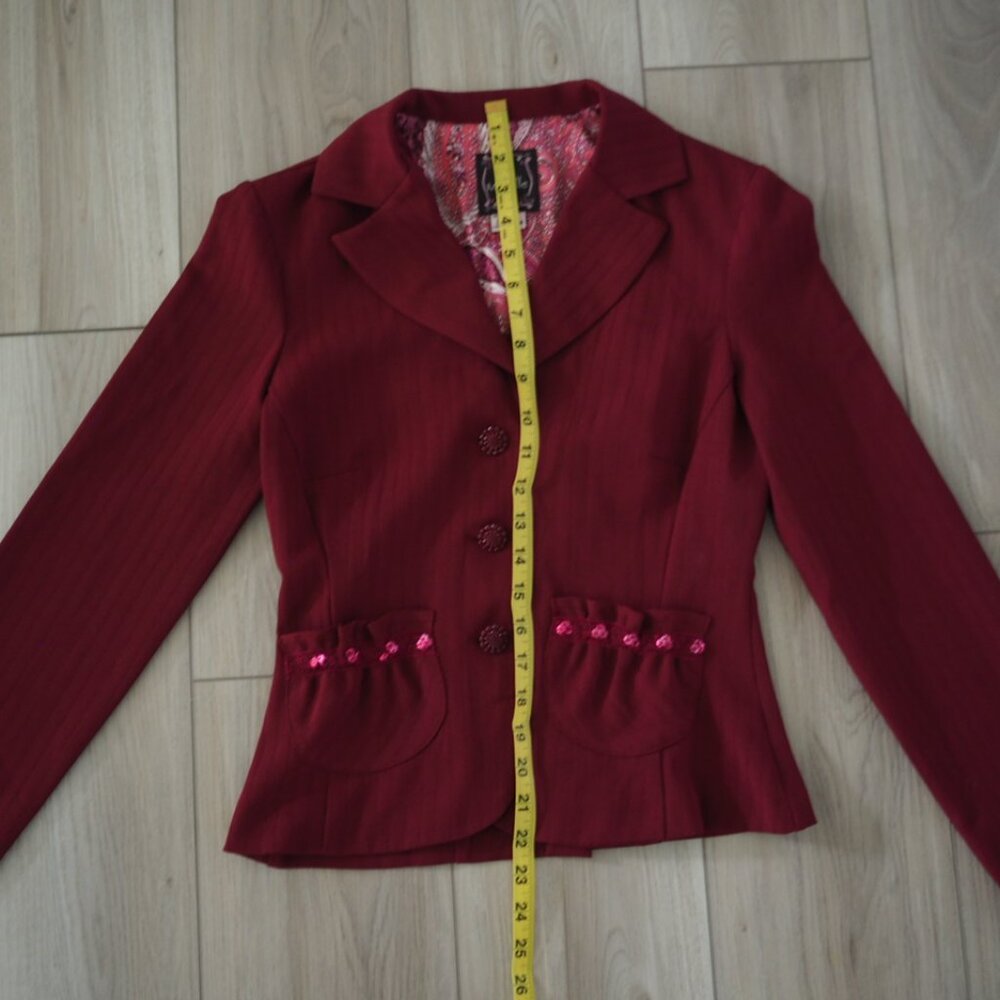 Vintage Y2K Preppy Burgundy Office Siren Blazer Suit Jacket Sz S 3-4 My Michelle - Picture 9 of 12